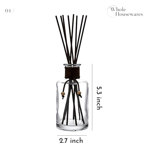 WHOLE HOUSEWARES Set of 4 Diffuser Bottles with Sticks - 7.5oz Empty Glass Diffuser Bottle for Essential Oils - Oil Diffusers Container with 32pcs Reed Sticks for Aromatherapy and Home Fragrance