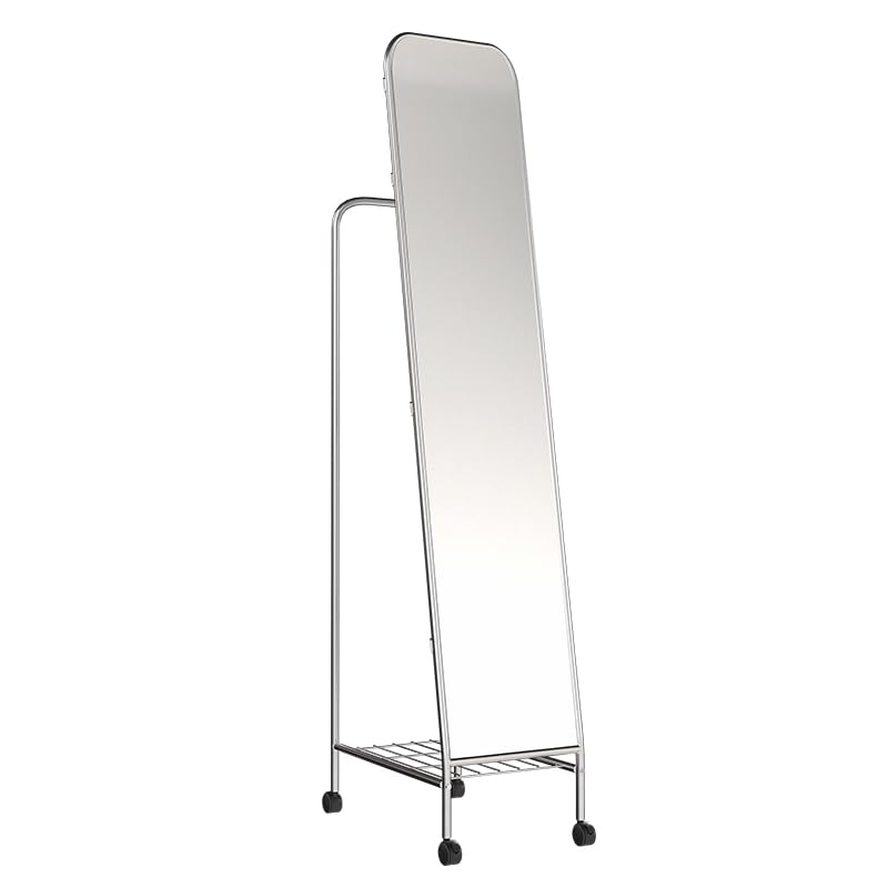 Floor Mirror Full-Length Dressing Mirror, Floor-Standing Household Coat Rack, Multi-Functional Clothes Rack, Mobile Fitting Mirror Standing Mirror(Silver)