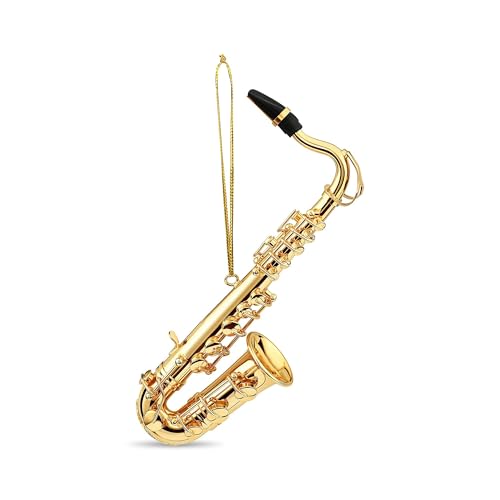Broadway Gifts Gold Saxophone Christmas Tree Ornament Decoration 4.5 inches | Hand-Crafted Brass Sax in Red Gift Box for Band Student or Teacher- Saxophone Player