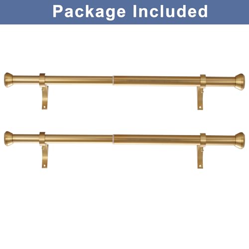 2 Pack Telescoping Curtain Rods, Side Curtain Rods 1Inch Diameter Drapery Rods 12-20Inch Length Adjustable Rod with Brackets Window Treatment-Warm Gold