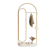Full-Length Mirror Floor-Standing Coat Rack with Dressing Mirror Combination Bedroom Dressing Mirror Home Vertical Entrance Coat Rack Full Length Floor Mirror (Gold)