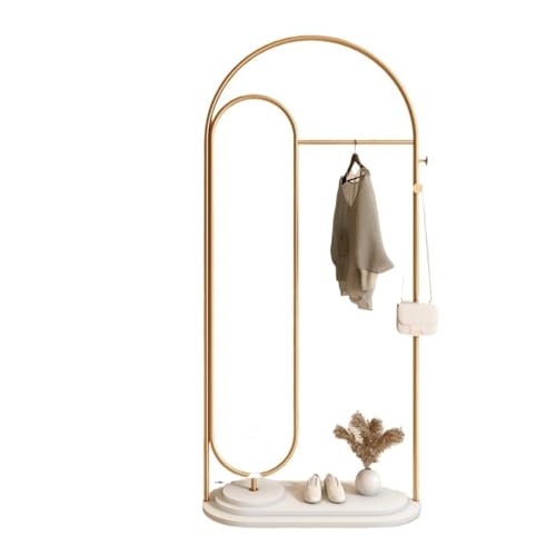 Full-Length Mirror Floor-Standing Coat Rack with Dressing Mirror Combination Bedroom Dressing Mirror Home Vertical Entrance Coat Rack Full Length Floor Mirror (Gold)