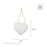 PYD Life 25 PCS Sublimation Blank White Ornament Ceramic 3 Inch Heart Shaped Ornament with Gold String for Christmas Home Customized Decor Bulk