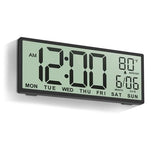 JALL 14.5" Large Digital Wall Clock Alarm, with Big LCD Screen Dispaly, Auto DST, Temperature for Living Room, Bedroom, Desk Decor, Mounted, Gift for Elderly, Black