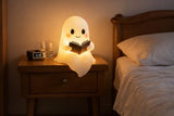 Ghost Night Light with Book, USB Powered LED Lamp, Warm White Glow, Resin, Cute Kawaii Figurine, Bedroom Nightlight