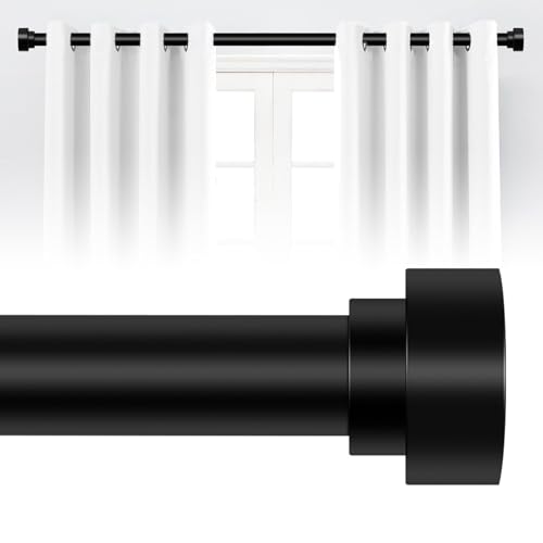 HEI!DEAR Black Adjustable Curtain Rods for Windows:48-84 Inch,1 Inch Heavy Duty Curtain Rod for Bedroom Living Room,Matte Black Iron Easy Install Modern Decorative Window Treatment Single Rods,30-84"