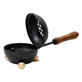 Premium Handmade Black Iron Incense Burner with Wooden Handle and Lid – Removable Screen, 3.15 Inch Diameter, 8.66 Inch Length