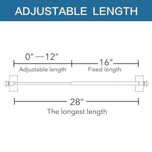 H.VERSAILTEX 2 PACK Magnetic Curtain Rods for Metal Doors Multi-Use Rods for Small Windows Cafe Sidelight and Iron Steel Places, Tool Free with Square Finials (Adjust from 16 to 28 Inch, Cocoa)
