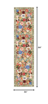 Green Floral Hallway Runner Rug 3x7 for Bedroom Kitchen