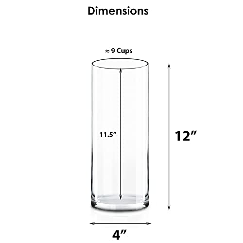 CYS Excel Clear Glass Cylinder Vase (H:12" D:4") | Multiple Size Choices Glass Flower Vase Centerpieces | Hurricane Floating Candle Holder