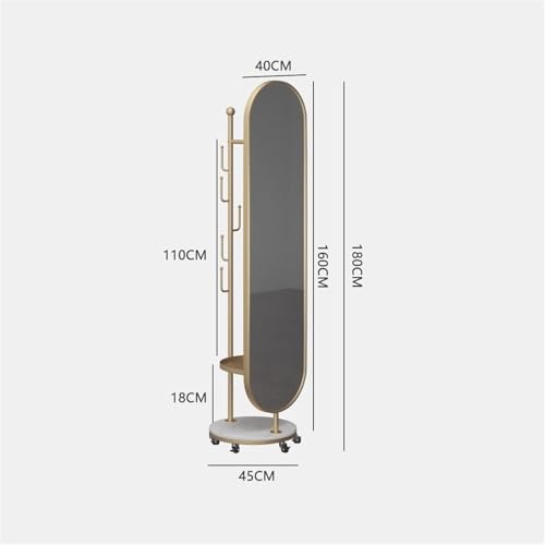 Decorative Luxury Rotating Coat Rack Integrated Marble Floor Mirror for Bedroom and Entryway Full-Length for Living Room
