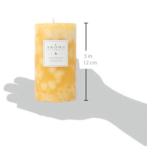 Aroma Naturals Orange and Lemongrass Essential Oil Scented Pillar Candle, Ambiance, 2.75 inch x 5 inch, Yellow