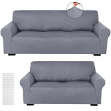 Peryiter 2 Pcs Sofa Covers Couch and Loveseat Covers Set Stretch Sofa Slipcover for Living Room Armchair Furniture Protector, Wrinkle Proof(Light Gray,Milk Silk)