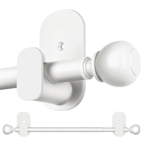 USFOOK Curtain Rods No Drilling 32 to 58 Inches, 5/8 Inch No Drill Curtain Rods for Windows with 3M Adhesive Brackets, Renter Friendly Drapery Pole with White Round Finials