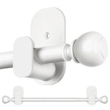 USFOOK Curtain Rods No Drilling 32 to 58 Inches, 5/8 Inch No Drill Curtain Rods for Windows with 3M Adhesive Brackets, Renter Friendly Drapery Pole with White Round Finials