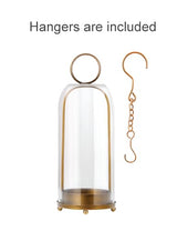 16" High Versatile Modern Metal Hurricane Lantern with Handmade Sturdy Glass Dome in Antique Brass for Pillar Candle & Plants, Industrial, Farmhouse, Shabby Chic (Brass, 6.3"x16.5")