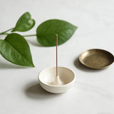 Cream White Ceramic Incense Holder Bowl - 3 Inch Round Incense Burner for Meditation, Home Decor, Ash Catcher with Center Hole for Thin Sticks (Cream White)