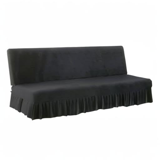 Futon Cover-Stretch Armless Futon Covers Full Size With Skirt Ruffled Futon Sofa Cover Washable Folding Sofa Bed Cover Soft Futon Couch Cover Slipcover With Elastic Bottom For Kids,Pets(Dark Grey)