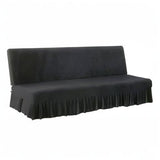 Futon Cover-Stretch Armless Futon Covers Full Size With Skirt Ruffled Futon Sofa Cover Washable Folding Sofa Bed Cover Soft Futon Couch Cover Slipcover With Elastic Bottom For Kids,Pets(Dark Grey)