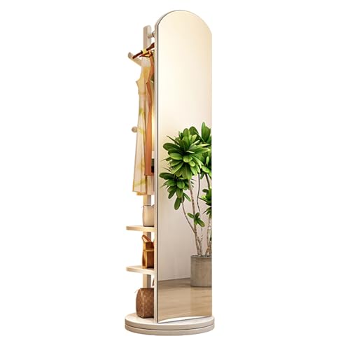 Floor-Standing Solid Wood Rotating Coat Rack，2-in-1 Full Length Mirror with Coat Rack - 360° Rotating Solid Wood Design, Stylish & Space-Saving Floor Mirror for Bedroom, Living Room, Entrywa