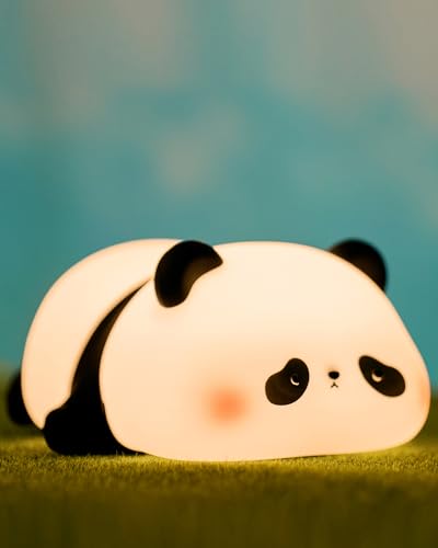 Cute Panda Night Light, LED Squishy Novelty Animal Night Lamp, Food Grade Silicone 3 Level Dimmable Nursery Nightlight for Desk Decor, Funny Gifts Stuff for Boys Girls Baby, White Elephant Gifts