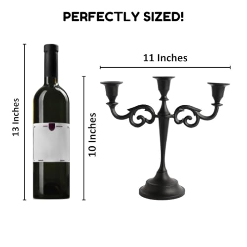 3-Arm Matte Black Metal Candelabra Halloween Centerpiece Taper Holder