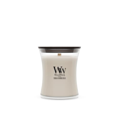WoodWick Tonka & Almond Milk Scented Candle, Crackling Wick, 9.7oz