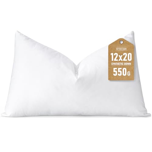 Artscope Synthetic Down Lumbar Pillow Insert, 12x20 Down Alternative Throw Pillow Insert. Ultra Soft Fluffy Sleeping Pillow with 100% Cotton Cover, Decorative Pillows-White.