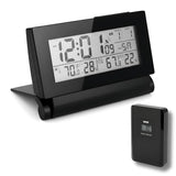 Digital Clock with Atomic RCC Time and Alarm | Indoor Temperature and Humidity Display | Wireless Sensor, Battery Operated with Blue Backlight for Bedroom or Desk