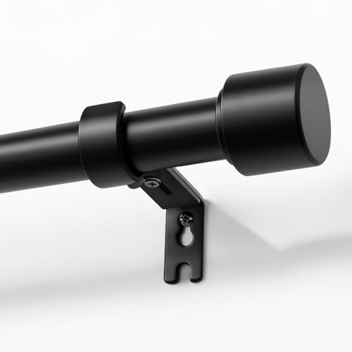 Joydeco Curtain Rods for Windows 32-120 Inch, 1 Inch Diameter Heavy Duty Adjustable Black Curtain Rods for Bedroom, Kitchen, Sliding Glass Door