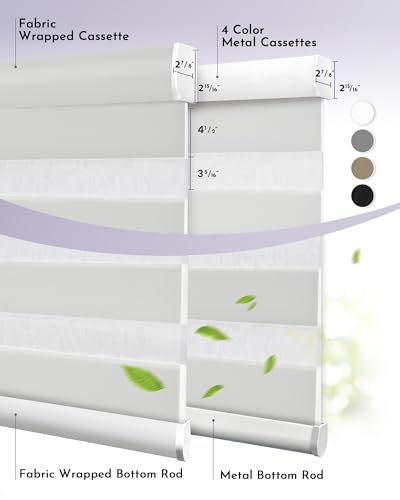 Graywind Motorized Zebra Blinds for Windows, Blackout Smart Blinds with Remote Control, Dual Layer Custom Zebra Shades Work with Alexa, Google Home, Apple Homekit, Classic White