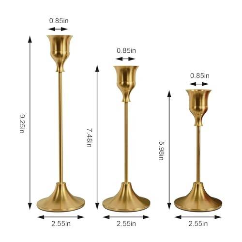 NLBTW Brass Gold Candlestick Holders, Metal Taper Candle Holder, Set of 3