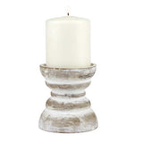 Stonebriar Antique White Wooden Pillar Candle Holder, Vintage Seaside Pillar Stand for Dining Table Centerpiece, Coffee Table, Mantel, Or Any Table Top, Small