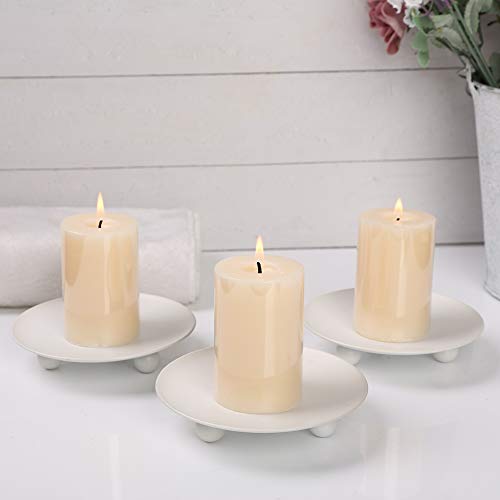 White Iron Plate Candle Holder,Decorative Iron Pillar Candle Holder, Set of 3,Candle Stand for Wax Candles