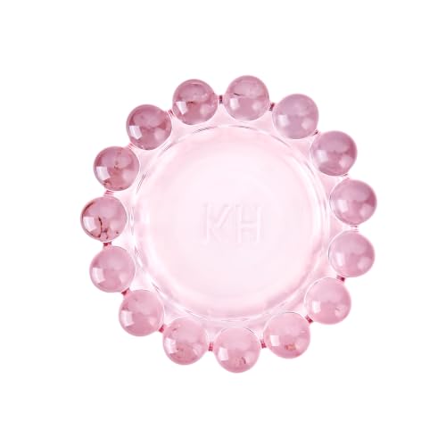 Chic Pink Bubble Glass Candle Dish – Modern Clear Glass Candle Holder for Tealights & Diffusers, Decorative Tray for Home & Tabletop Decor（1 Pack）