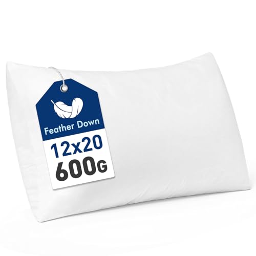 MIULEE Premium Feather and Down 12x20 Throw Pillow Insert Soft Fluffy Throw Pillow Double-Layer Cotton Fabric for Sofa Bed Couch Prevents Feather Leakage