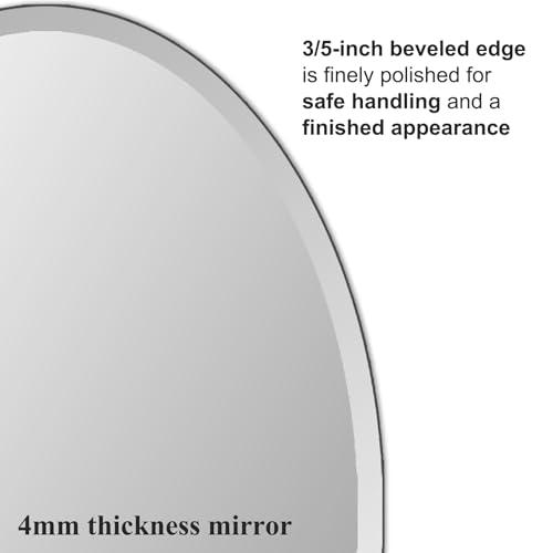 Oval Mirror Frameless Bathroom Mirror for Over Sink, Beveled Polished Wall Mirror for Bathroom, Bedroom, Vanity and Entryway 16" x 24"