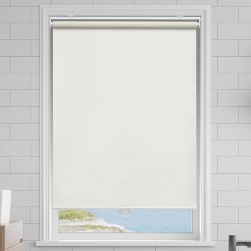 AOSKY Cordless Roller Shades Blackout Blinds for Windows Room Darkening Rolled Up Shades with Spring System, UV Protection Window Shades Door Blinds for Home and Office (23" W x 72" H, Ivory)