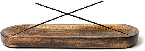 Bless-International Traditional-Handmade-Tray-Burner Wooden-Trat-Incense-Stick-Holder Ash-Catcher-Stand for-Aromatherapy-Meditation-Yoga (11x4x1.22 Inches)