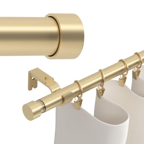 Gold Curtain Rods 180 inch, Extra Long Curtain Rod for Windows 120-180 inch, 1 inch Heavy Duty Drapery Rod for Outdoor Patio, Living Room, Bedroom, Modern Adjustable Curtain Pole 10-15ft