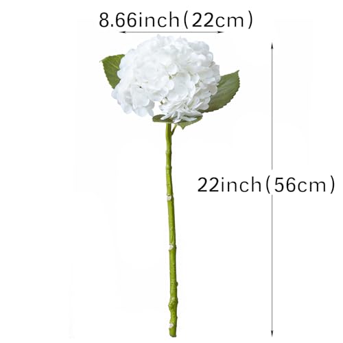DUYONE 22" Real Soft Touch Hydrangea Artificial Flowers Realistic,Large Long Stem Fake Flowers Full Latex Faux,Wedding Bouquet,Party Home Decor,Garden Office Room Table Centerpieces White 3Pcs