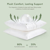 TOPGREEN Feathers Down Throw Pillow Inserts 12x20, Set of 2, 100% Organic Cotton Shell, Soft Decorative Lumbar Pillow Insert for Living Room Sofa, Couch, or Bed (White)