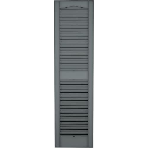 14 1/2"W x 27"H Lifetime Vinyl, TailorMade Cathedral Top Center Mullion, Open Louver Shutters, w/Shutter-Loks (Per Pair), 419 - Storm Cloud