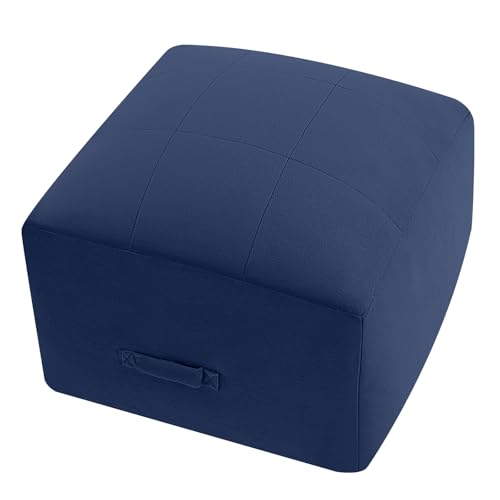 MeMoreCool Grid Square Pouf Ottoman Foot Rest 20x20x15 Inches, Navy