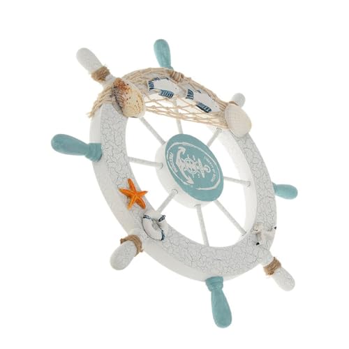 Rienar Nautical Beach Wooden Boat Ship Steering Wheel Fishing Net Shell Fish Home Wall Décor(11" Diameter)