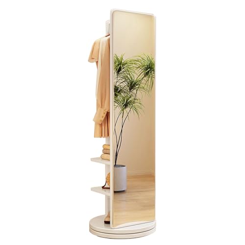 Floor-Standing Solid Wood Rotating Coat Rack，360° Rotating Full Length Mirror with Coat Rack - 2-in-1 Wood Floor Mirrors and Coat Rack for Living Room, Bedroom, Cloakroom Mirror