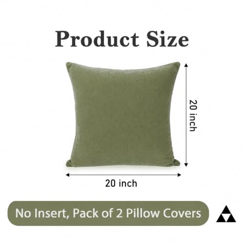Chenille Lumbar Pillow Covers 20x20 inch Olive Sage Green