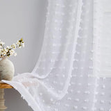 White Sheer Curtains 84 Inches Long for Living Room Bedroom Farmhouse White Pom Pom Curtains 2 Panels Back Tab Shabby Chic Boho Curtain Semi Sheer Nursery Kids Aesthetic Ruffle Drape 52x84 Length