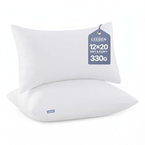 Leeden 12x20 Pillow Inserts Pack of 2, Fluffy Lumbar Throw Pillow Inserts, Soft Rectangle Decorative Throw Pillows for Couch, Sofa, Bed, and Home Decor White Pillows