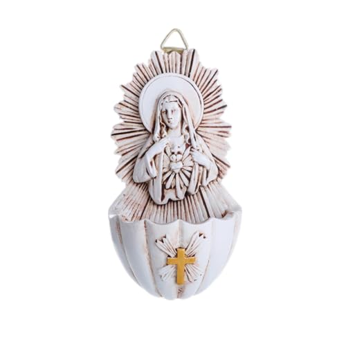 KOMI Sacred Heart of Mary Holy Water Font Resin Catholic Holy Water Font for Entrance Home Wall Hanging Religious Gifts